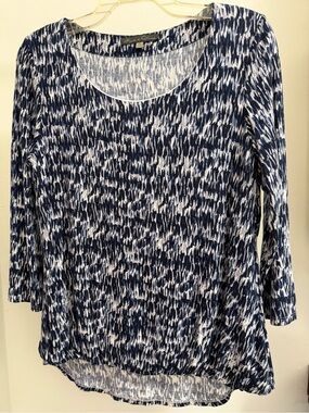 Rose & Olive Navy and White Printed Scoop Neck Long Sleeve Top